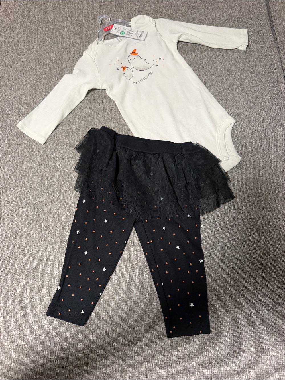 Carter's White 'My Little Boo' Ghost Bodysuit with Orange Accents Halloween 6M